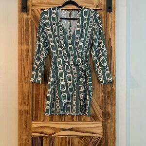 Zara Green Bodycon Dress with Wrap Tie Front and V-Neck